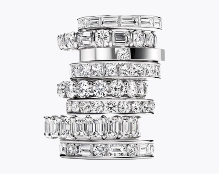 Diamond Wedding Bands From eternity rings featuring diamonds of various shapes, bands accented with colored stones to pave diamo